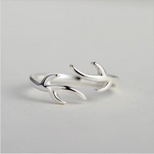 925 Sterling Silver Fashion Women Cute Deer Horn Antlers Open Rings Wonderful Chrismas Gift for Girls Kids Ladys RS050