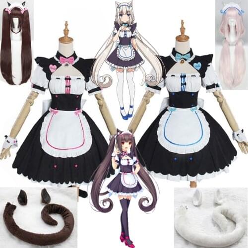 Vanilla NEKOPARA Cosplay Vanilla Chocolate Maid Costume OVA Maid Uniform NEKOPARA Cosplay Cat Neko Girls Costume Women Free Ship
