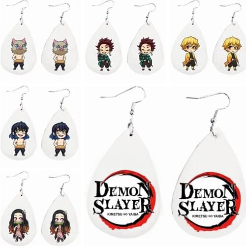 Fuax Leather Earrings-Demon Slayer Stickers Print Teardrop Earrings Wholeasle