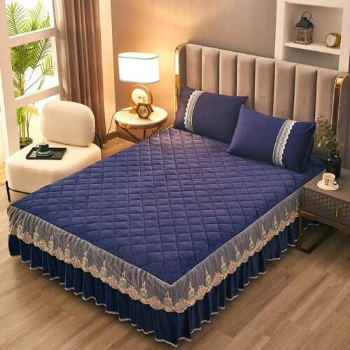 Lace Princess Bed Skirt Sheet Winter Quilt Crystal Velvet Thicken Warm European Mattress Cover Bedspread Full King Home Textile