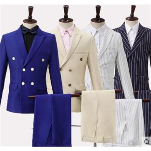 Men suit set with pants double breasted coat mens wedding suits singer stage new arrival formal dress mens groom suit + pant