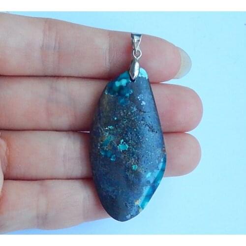 Natural Gemstone Turquoise with 925 Sterling Silver Pendant,Birthday gift ,47x23x6mm,8.9g