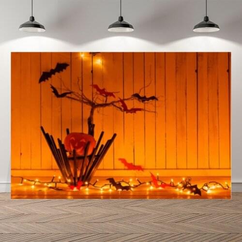 Neoback Halloween Party Bat Candle Glitter Light Spooky Photography Wood Background Photographic Backdrop For Photo Studio Shoot