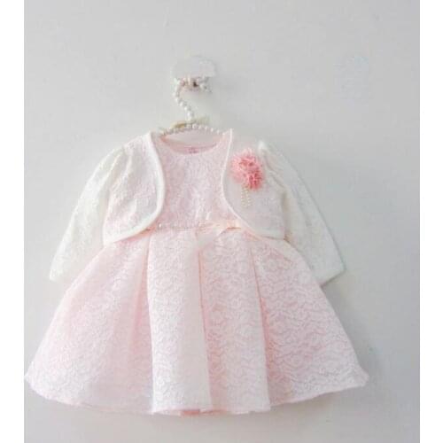 2016 New Autumn Baby Girl Dresses Pink Party Princess Infants Wedding Birthday Dresses with Jacket Christening Gown 0-24Month