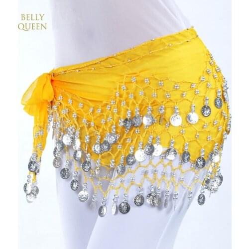 New Style Cheap Belly Dance Costume Clothes Indian Dance Belt Waist Chain Hip Scarf Chiffon Scarf Wrap Belt With Golden Coins