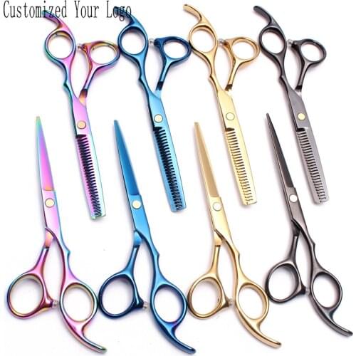 2Pcs 5.5" 6" Stainless Engrave LOGO Dog Grooming Scissors Straight Scissors Thinning Shears Professional Pet Scissors DIY C1005