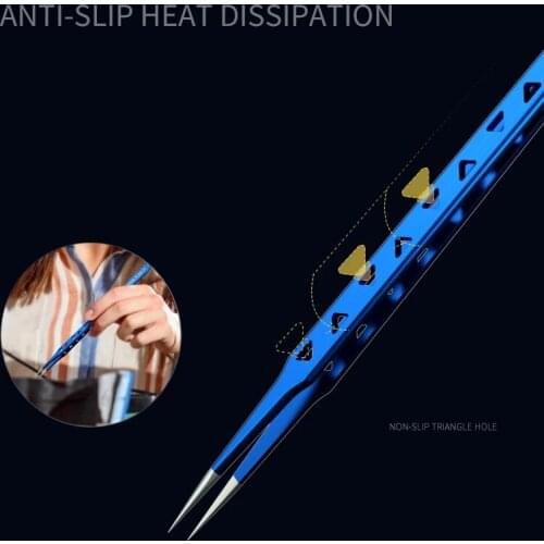 MECHANIC Aac14 Stainless Steel Tweezers Grade A 8 Hole Heat Dissipation 16CM Forceps for Phone Flying Wire Spot Welding IC Chip