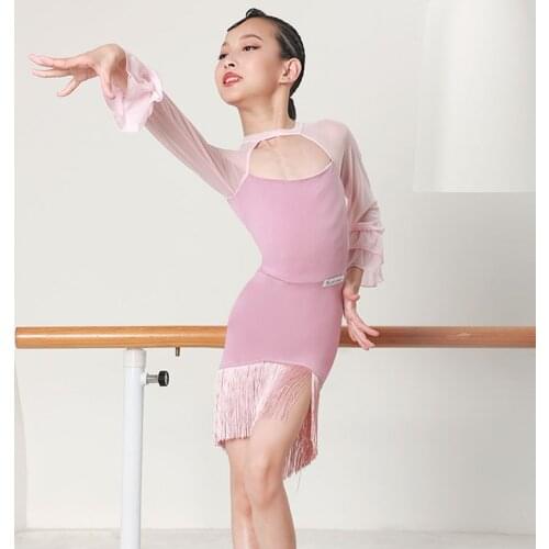 Fringe Latin Dress Girl Performance Costume Mesh Samba Dance Outfit Salsa Clothing Ballroom Practice Wear Tap Dancewear JL3410
