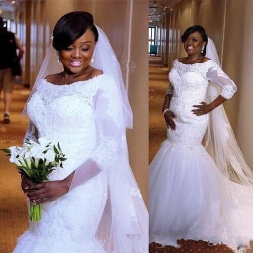 Popular Scoop Neckline Lace Appliques Mermaid Wedding Dresses 2021 Sweep Train Tiered Tulle Vestidos De Movia