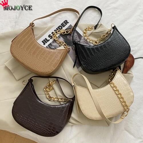 Casual Alligator Pattern Chain Hobo Solid Leather Shoulder Underam Bag for Women Youth Ladies Simple Versatile Bag