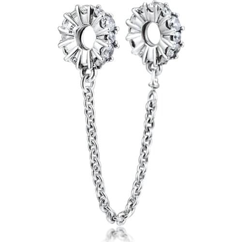 Clear Sparking Safety Chain Charm Woman Fashion Beads For Jewelry Making DIY Original 925 Silver Beads For Bracelets & Bangles