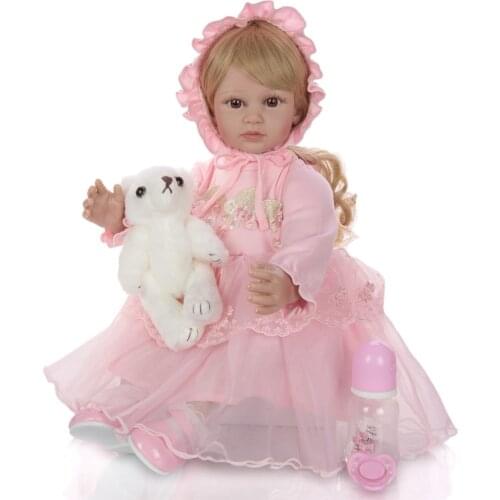 60cm Silicone Reborn Baby Doll Toy Realistic Vinyl pink Princess Toddler doll Child Birthday Gift Girl bebe reborn Brinquedo