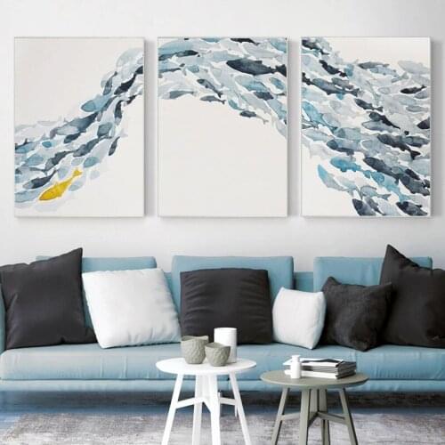 Nordic Simple Abstract Fish Group Canvas Painting Modern Wall Art Pictures Poster and Print for Living Room Minimalis Home Decor