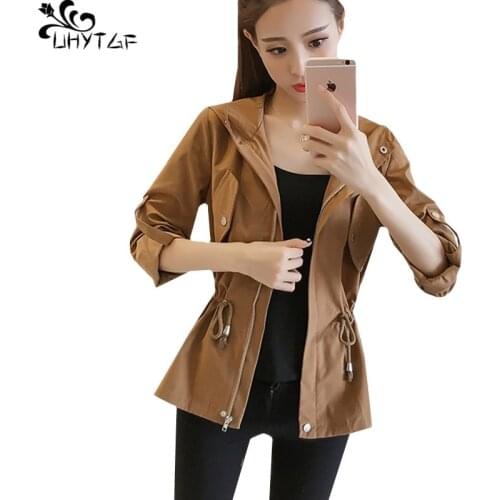 UHYTGF Woman Autumn Coat Fashion Hooded Spring Jacket Harajuku Thin Casual Plus Size Top Wild Elegant Girl Short Outerwear 350