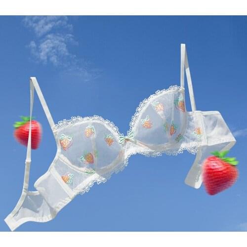 Ultra-thin lace, fruit embroidery, transparent, breathable, large size underwear set, womens bra A B C D cup