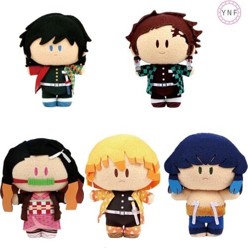 Japanese Genuine 23CM Plush Dolls Anime Demon Slayer Stuffed Toy Tanjirou Inosuke Agatsuma Giyuu Nezuko Cartoon Collectible Doll