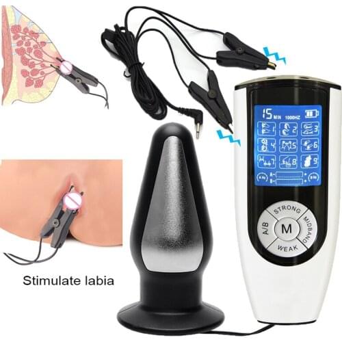 BDSM Electro Stimulation Anal Butt Plug Nipple Clamps,Electro Shock Accessory,SM Sex Game Breast Massage Couple Flirting Sex Toy
