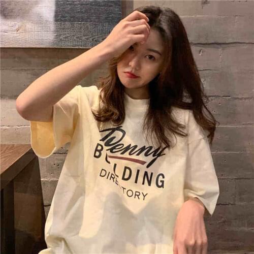 High Street Alt Punk Casual Womens T-Shirt Cotton Simple English Letters Korean Clothes Aesthetic Oversized Summer Womens Top