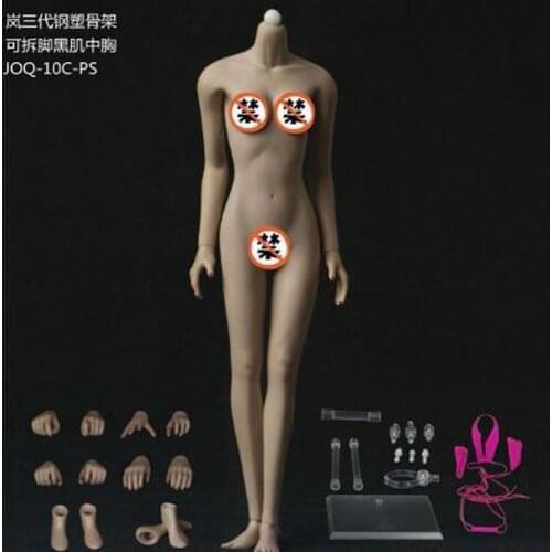 JOQ-10C 1/6 Female Body Normal Super Flexible Sexy Seamless Skin Middle Chest Body Detachable Foot Model for 1:6 Head Sculpt
