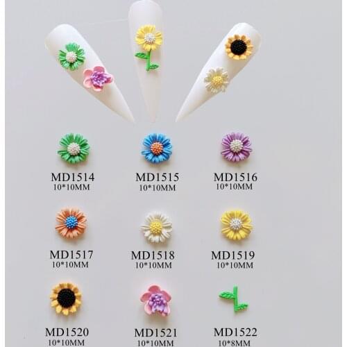 10pcs/bag Nail Art Metal 3D Charms Colorful Daisy Blossom Sunflower Leaf Nail Art Deco MD1514-1522