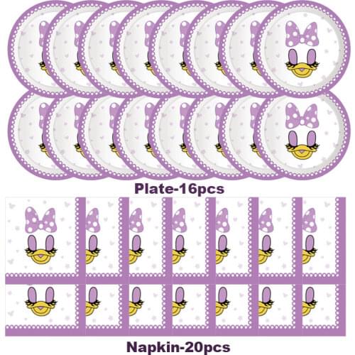 36 Pcs The New Disney Purple Daisy Birthday Kids Baby Shower Party Decoration Plate Cup Sets Tableware Decorations Supplies