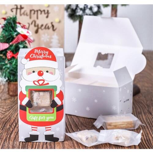 5Pcs Christmas Packing Box Cookies Package Box Santa Claus Favor Gift Box Bag Happy New Year Chocolate Candy Box Party Supplies