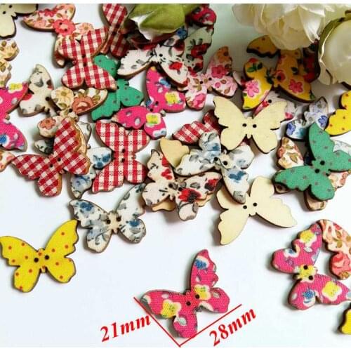 50Pcs/lot 2 Holes Mixed Butterfly Buttons DIY Crafts Sewing Wooden Buttons Embellishments for Craft Scrapbooking 28mmx21mm