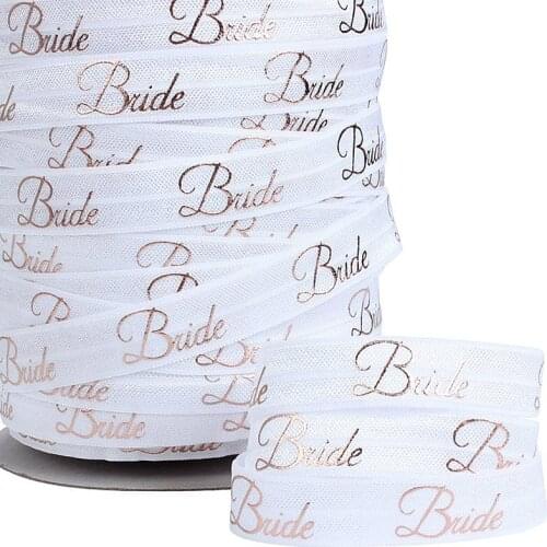 50 yards/lot) Team bride theme rose gold foil printed foe fold over elastic for knotted hair ties
