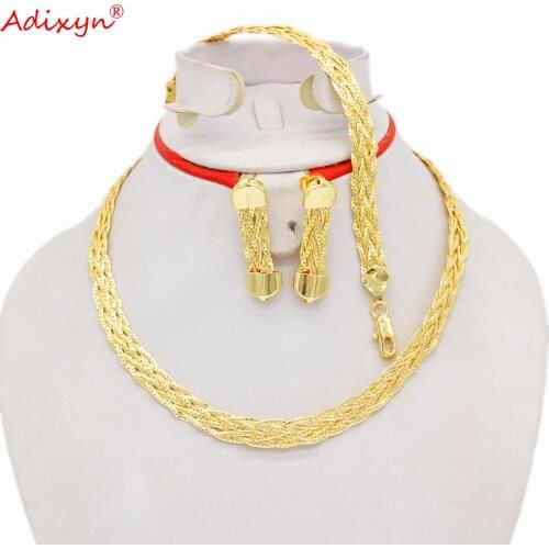 Adixyn NEW copper/18k gold color Necklace Bracelet Earrings for women Party African Hawaiian jewelry set N06206