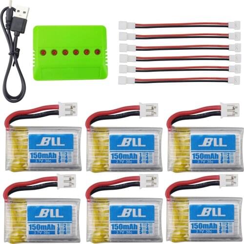 Helicopter battery E010 H36 Horizon aircraft parts 6PCS 3.7V 150mah lithium battery and 6-in-1 charger