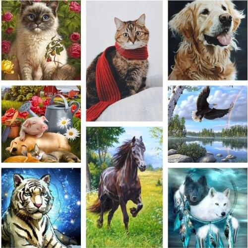 5D DIY Full Round Diamond Painting Diamond Embroidery mosaic pattern Animal Lion Giraffe Horse Picture Home Decor Handmade Gift