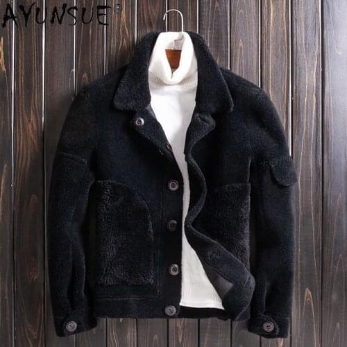 AYUNSUN Winter Men Jacket Real Sheep Shearing Wool Leather Jacket Male 5XL Clothes Double-sided Wear Coat Ropa Hombre LXR352