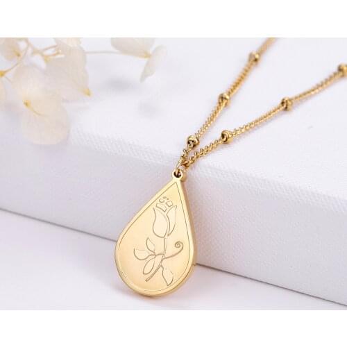 Stainless Steel Square Rose Flower Chain Pendant Back Custom Name Necklace Charm Necklace for Fashion Women Fine Jewelry Gift