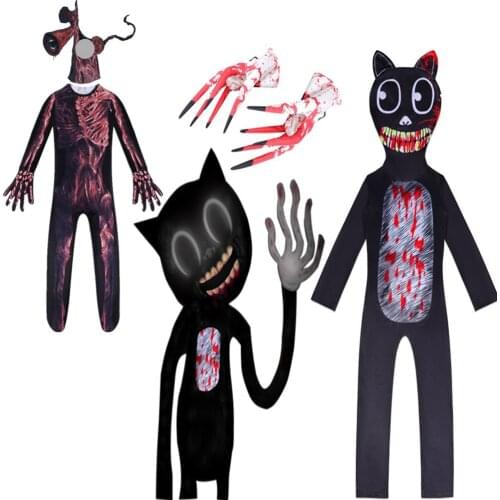 Kids Anime Black Cat Siren Head Cosplay Costume with Mask Boys Girls Funny Party Bodysuit Halloween Carnival Fancy Jumpsuits