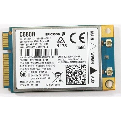 Card for Dell C680R WWAN UMTS Wireless 5540 dw5540 Ericsson F3607GW 3G HSPA GPS Mobile Broadband