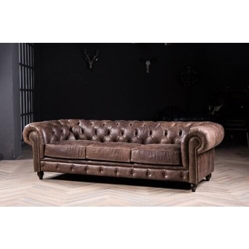 Classical Chesterfield leather sofa with vintage italian leather for living room couches