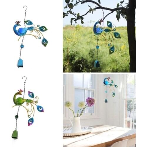 Creative Peacock Wind Chimes 19 Inch Metal Art Hanging Bells Ornaments for Garden Patio Door Wall Home Decoration