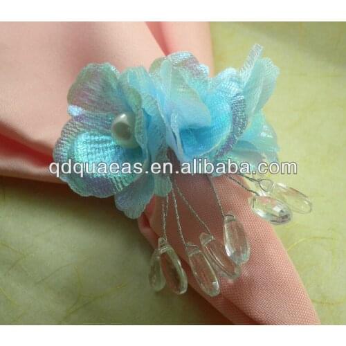 Crystal blue flower napkin ring, beaded wedding napkin holder