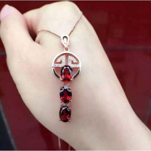Natural red garnet pendant S925 silver Natural gemstone Pendant Necklace trendy Slender Lucky coins women party girl jewelry