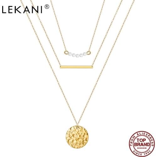 LEKANI Gold Colour Europe and America Style Necklaces For Women Round Shape Strip Pearl Lady Fashion Anniversary Jewelry On Sale