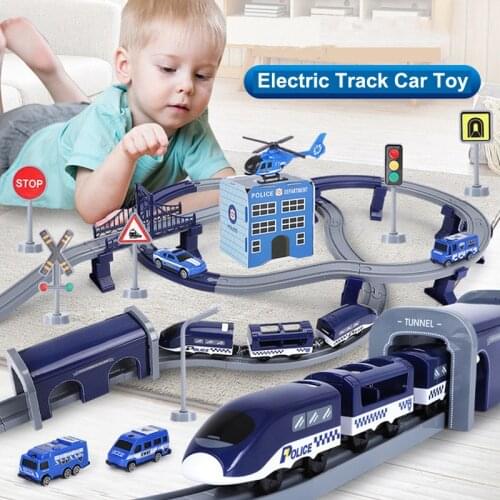 Magnetic Train Toys Railway Racing Track Set Police Fire Cars Fit For Brand Wooden Track Educational Toys For Children Gift