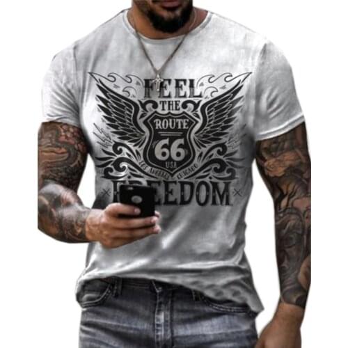 U.S. Route 66 Summer New Fashion Retro Short Sleeve Loose Clothing T-shirt Printed O-Neck Mens T-shirt Casual Streetwear