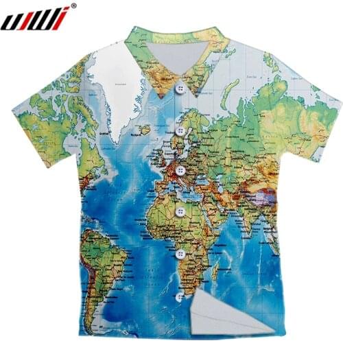 UJWI Mens Fashion 3D Print map Shirts Casual Button Down Short Sleeve Hawaiian Shirt Beach Holiday Party Shirts Tops
