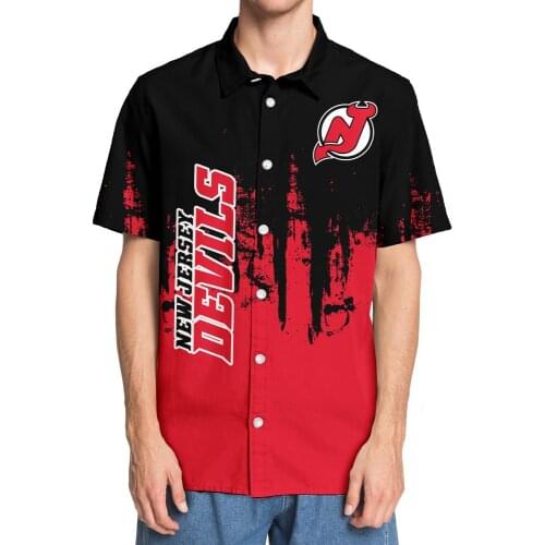 Mens casual short-sleeved shirt New Jersey Stitching design graffiti black forest geometric pattern print 3D Devils shirt