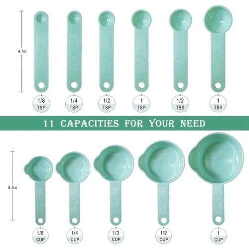 11 Pcs Measuring Cups and Spoons Set, Nesting Measuring Cup Set for Dry and Liquid Ingredient,Plastic Kitchen Tool