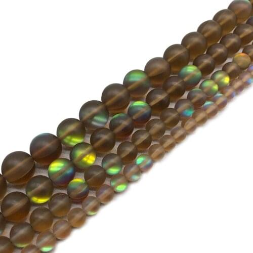 Natural Matte Coffee Flash Crystal Round Loose Stone Beads Strand for DIY Bracelet Necklace Jewelry Making 15" 6/8/10/12mm