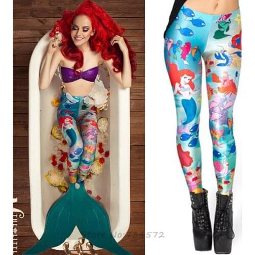New Arrival Casual Knitted Womens Legging Mermaid Princess Printed Elastic Galaxy Black Milk Female Leggings G L-67