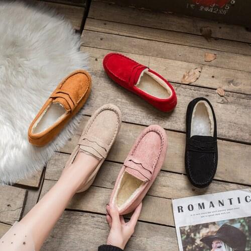 2021 autumn bean shoes flat-soled beef rib soft bottom plus velvet cotton shoes pregnant women big size 41-43 lazy granny shoes