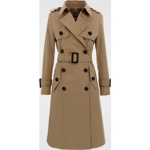 Lapel trench coat for women long sleeves coats womens fashion double breasted overcoat woman spring ladies autumn khaki black