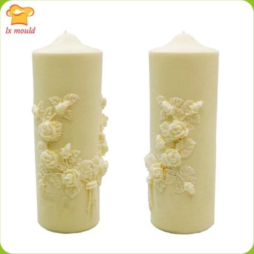 Carved Cylindrical Candle Silicone Molds Wedding, Holiday, Birthday, Home Decoration Scented Plaster DIY Mould